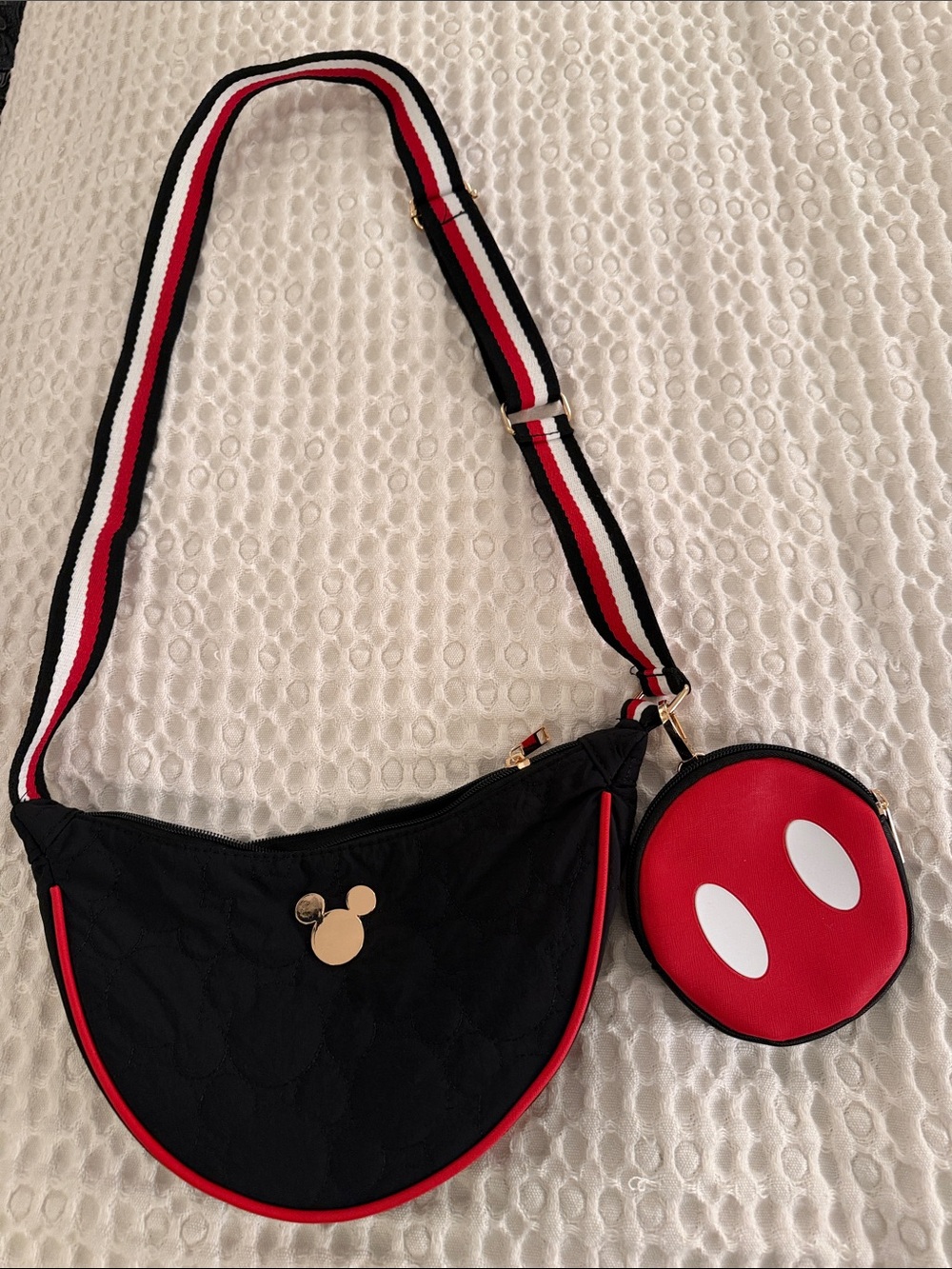 Disney-Inspired Black & Red Crossbody Bag with Coin Pouch